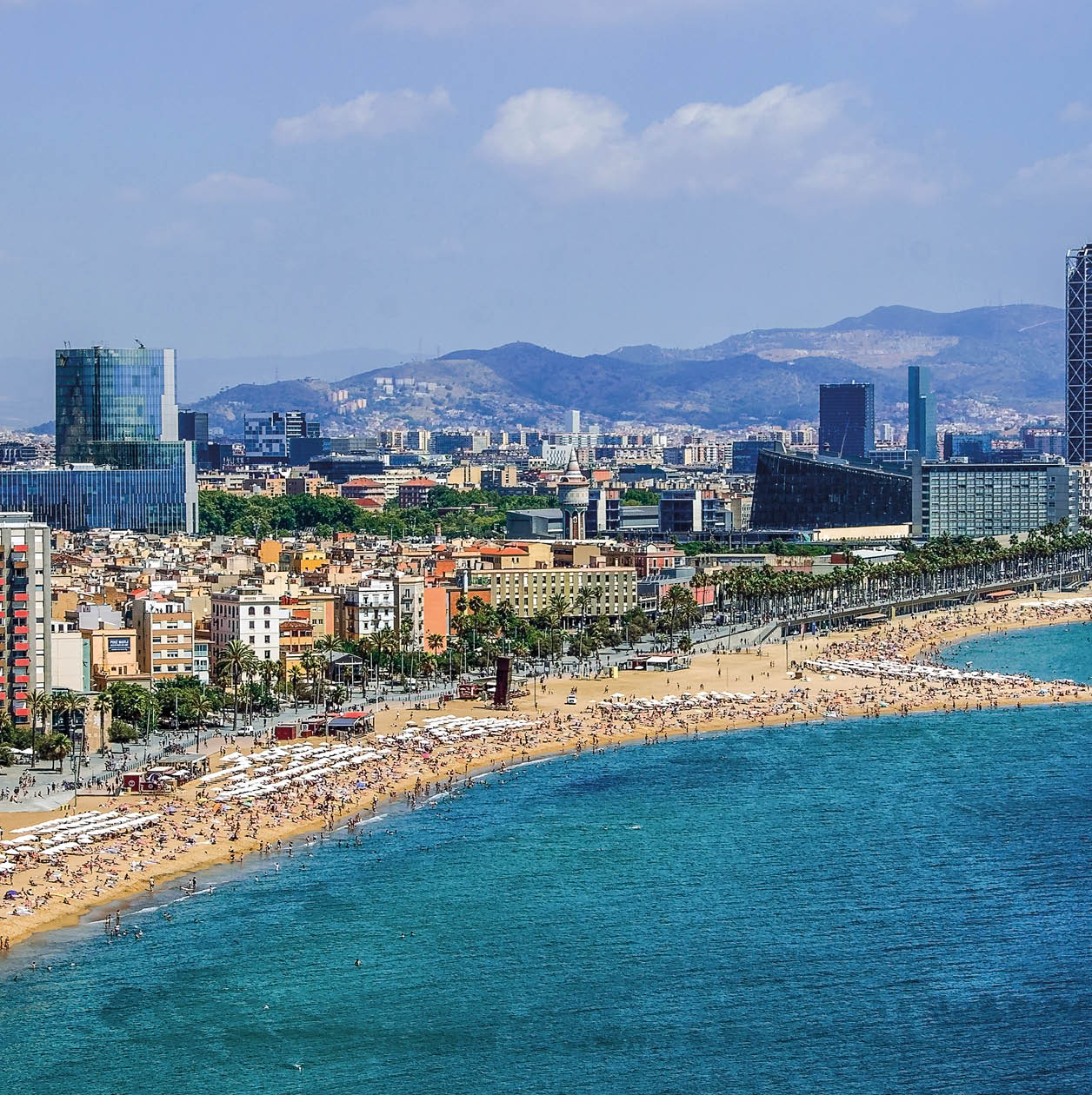 View of Salou Platja Llarga Beach in Spain from the last floor of a coast building in Barcelona
