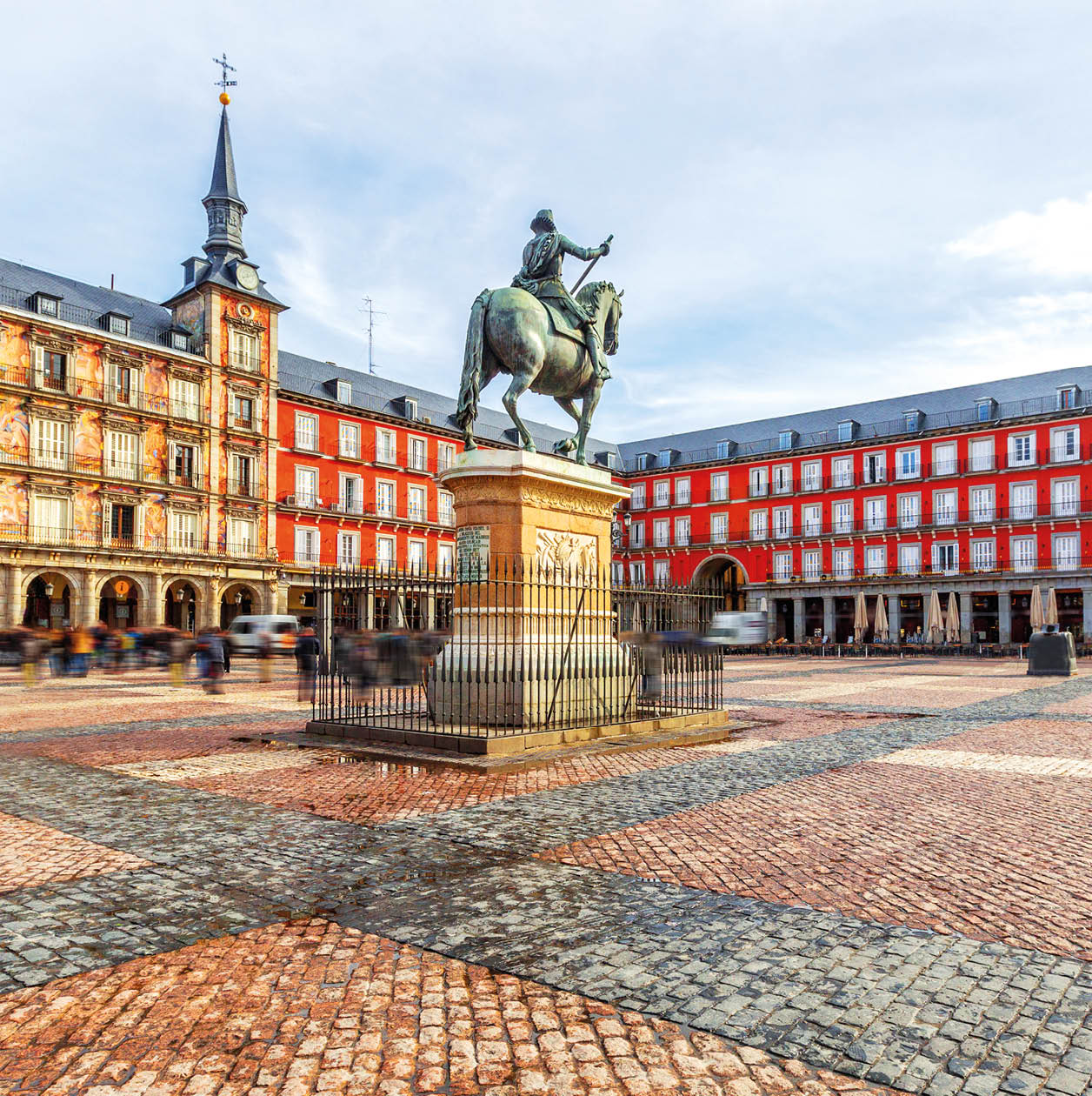 Plaza Mayor with statue of King Philips III in Madrid, Spain