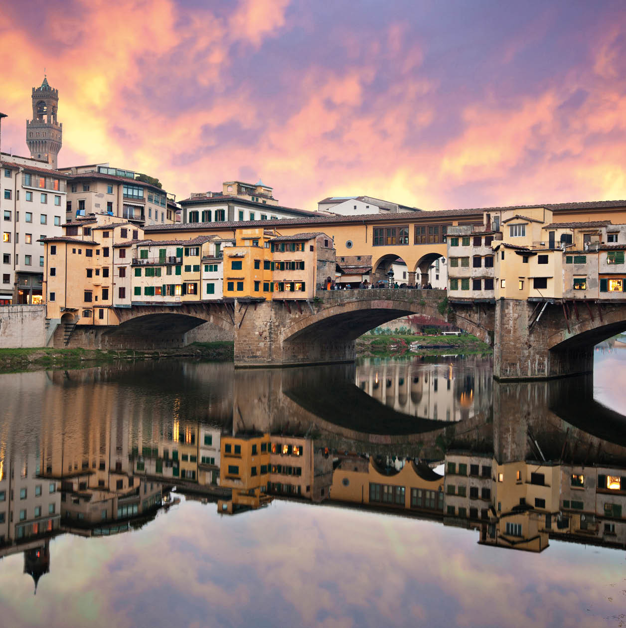 Dramatic sunset in Ponte Vecchio - Florence - Tuscany - Italy - Added some grain.