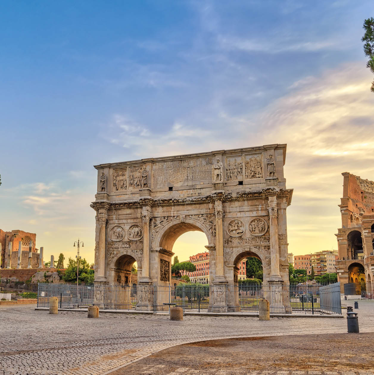 Rome sunrise city skyline at Arch of Constantine, Rome, Italy