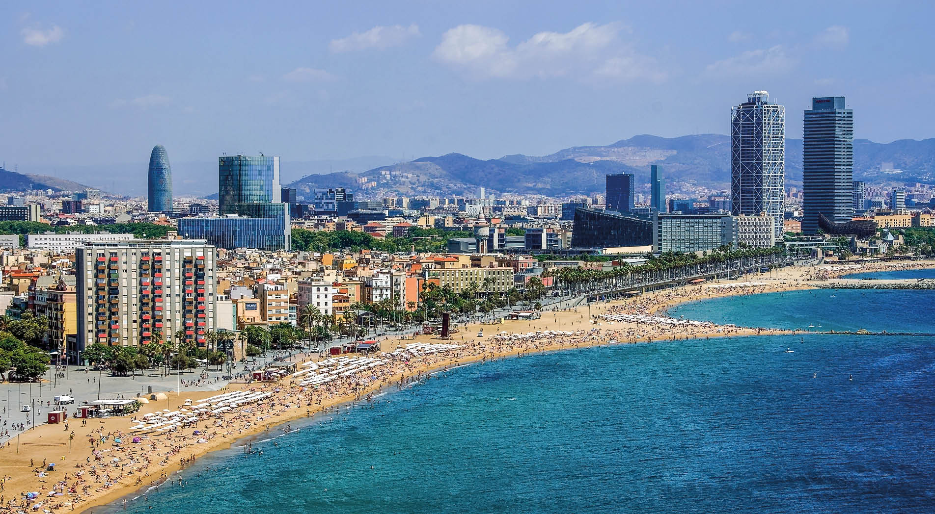 View of Salou Platja Llarga Beach in Spain from the last floor of a coast building in Barcelona