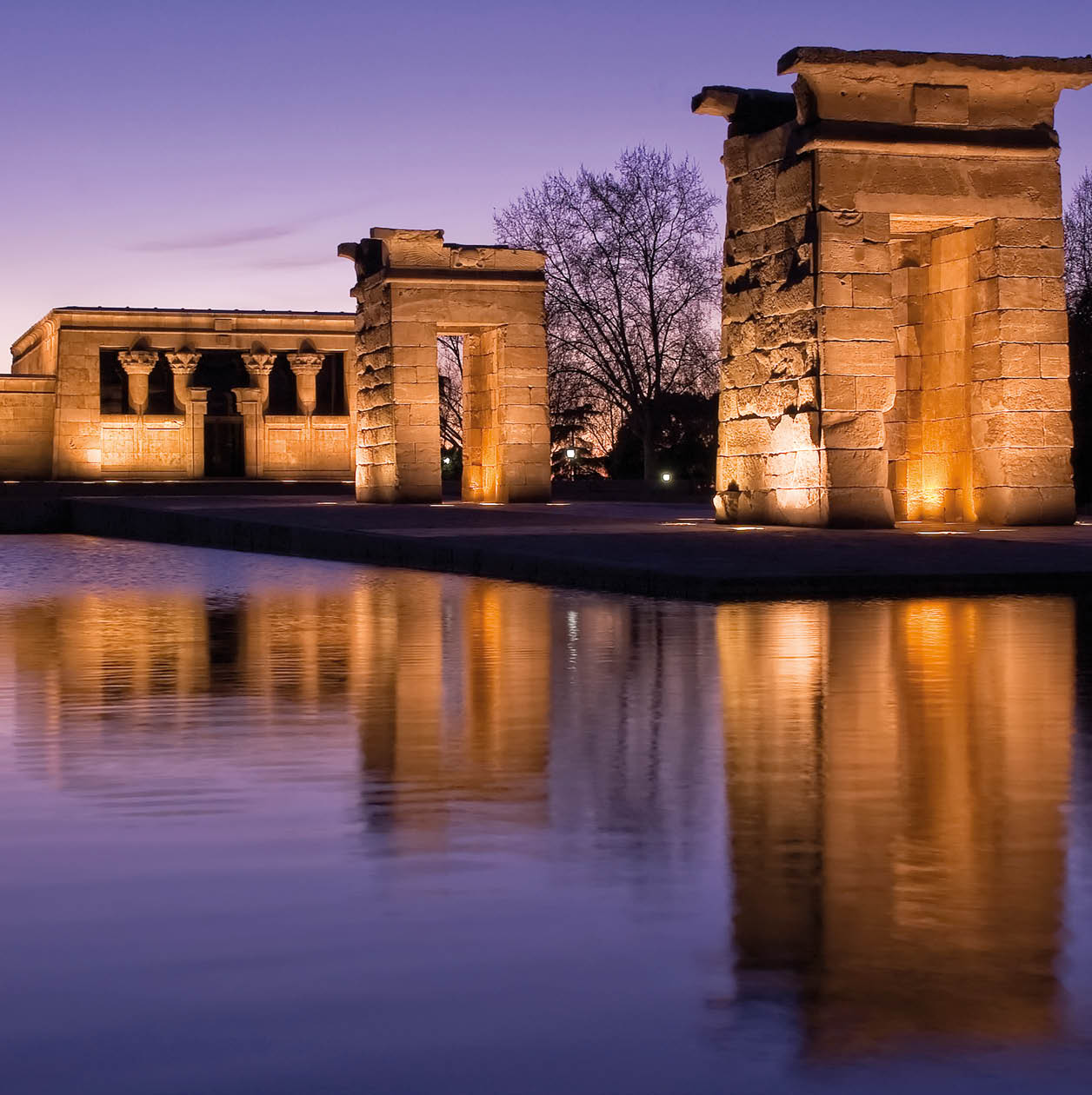 Ancient egyptian temple reflection at dusk