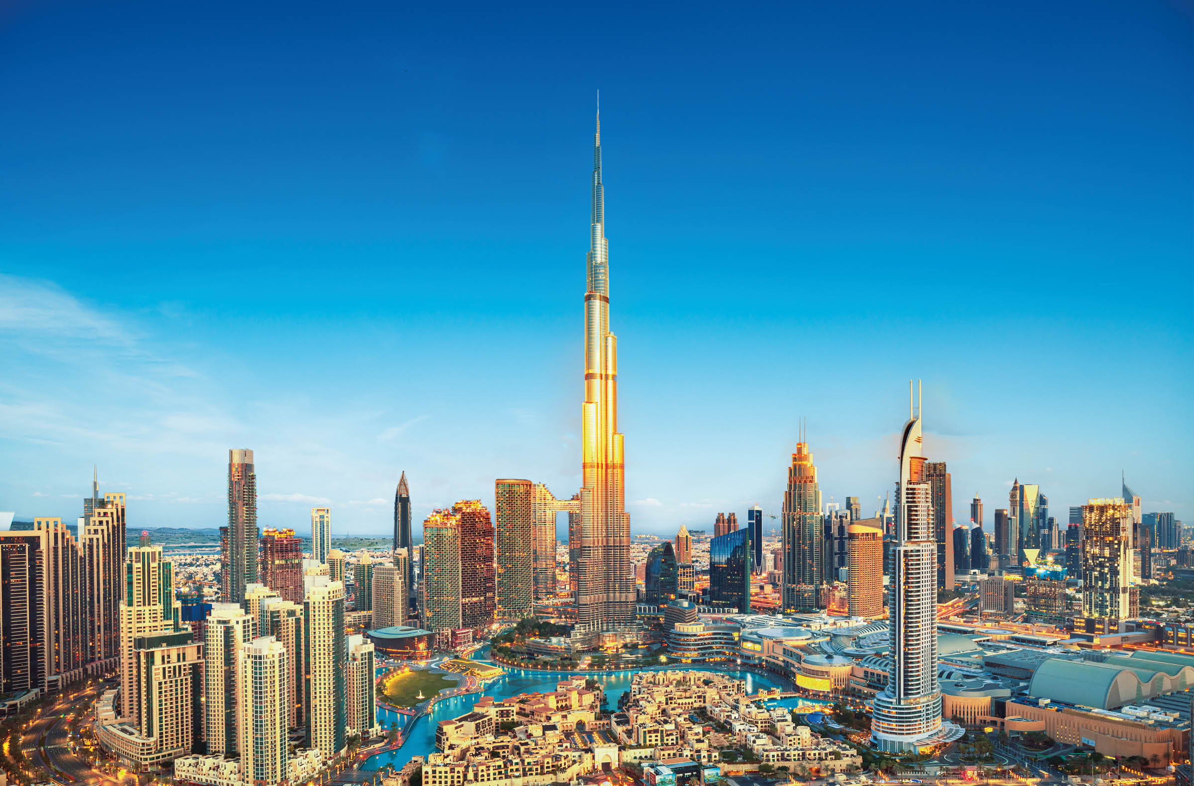 Dubai - amazing city center skyline with luxury skyscrapers, United Arab Emirates